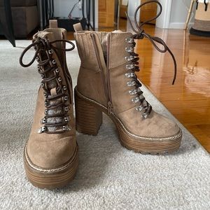 Steve Madden Tan Lace Up Heeled Booties